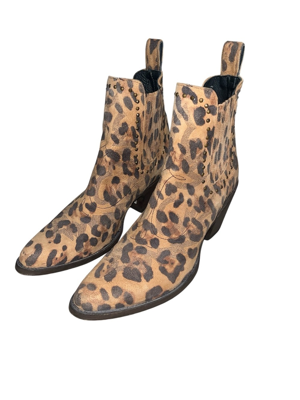Cavender’s Leopard Print Western Ankle Boots - Tan & Dark Brown Suede Size 9B - Picture 5 of 12